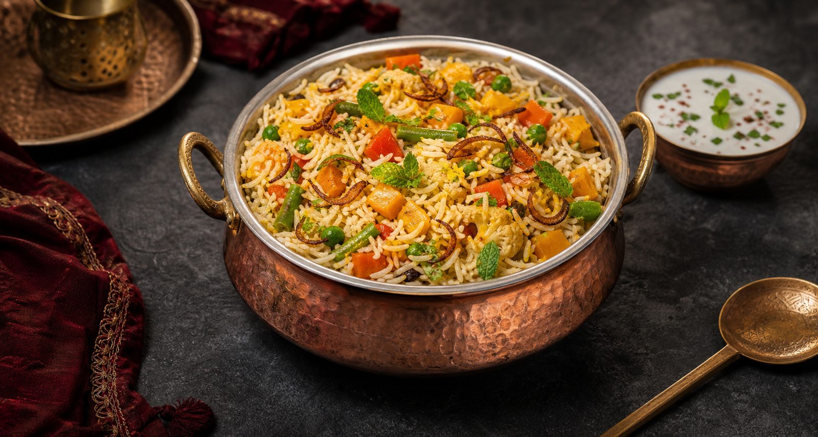 Vegetable biryani with raita
