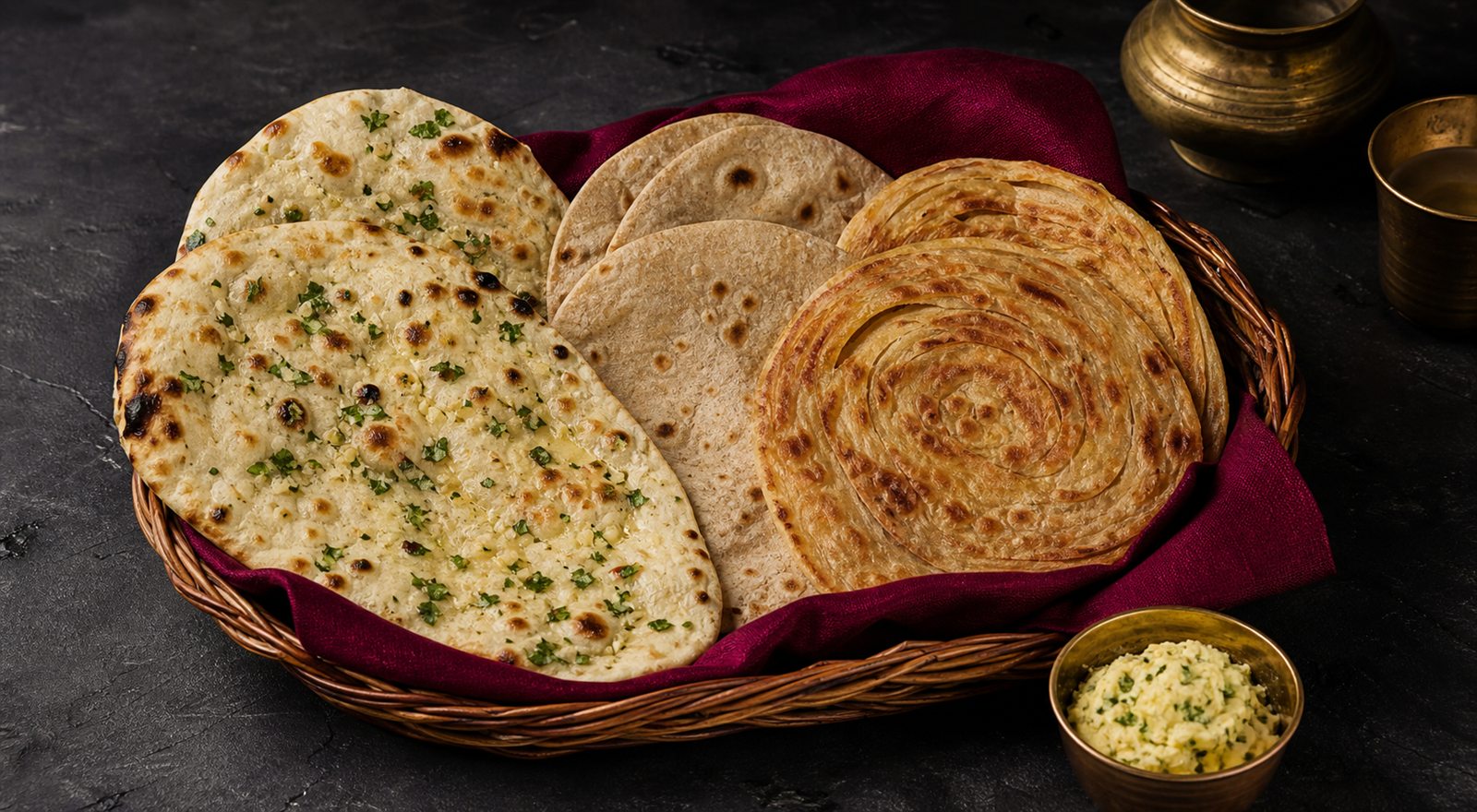 Naan, roti, and paratha