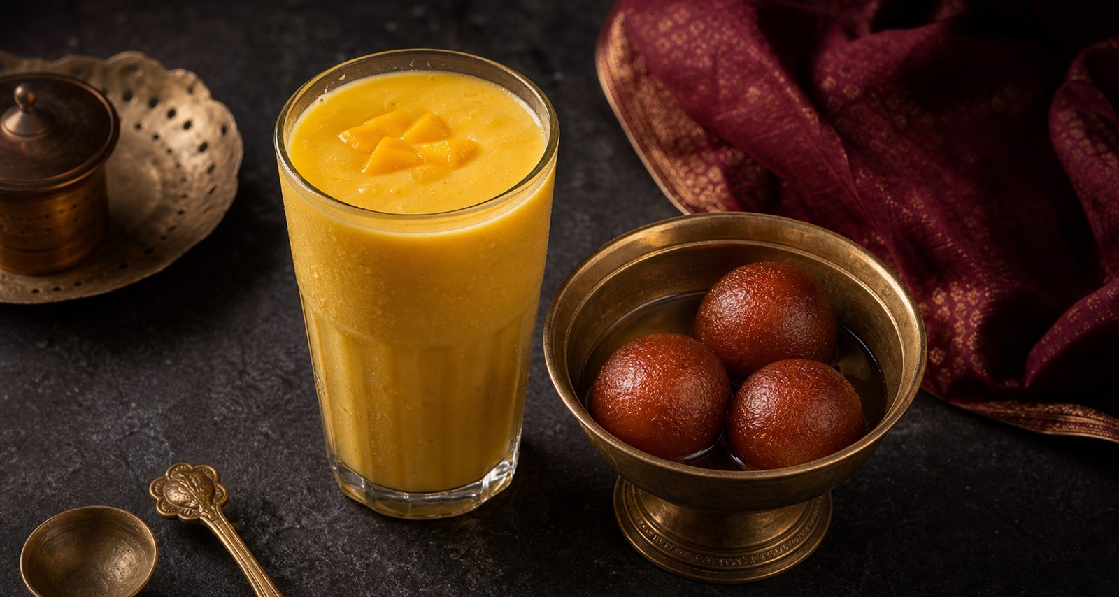 Mango lassi and gulab jamun